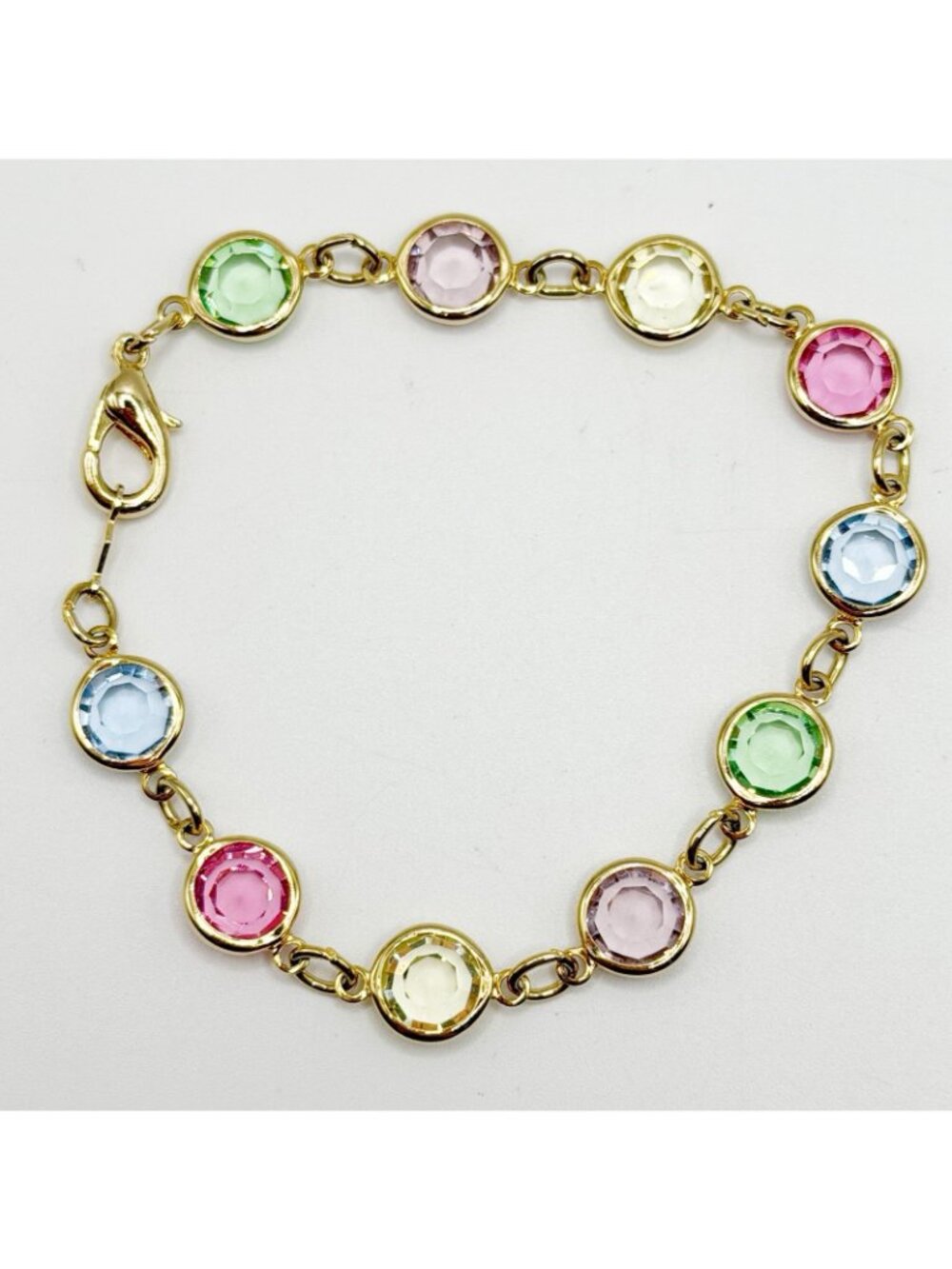 Unmarked Swarovski Gold Tone Pastel Crystal Bracelet Bezel Set Size 7.5” - Picture 2 of 3
